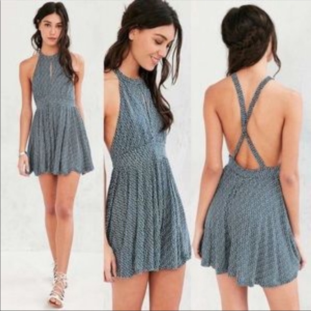 xs Ecote Blue Keyhole Romper halter crisscross euc